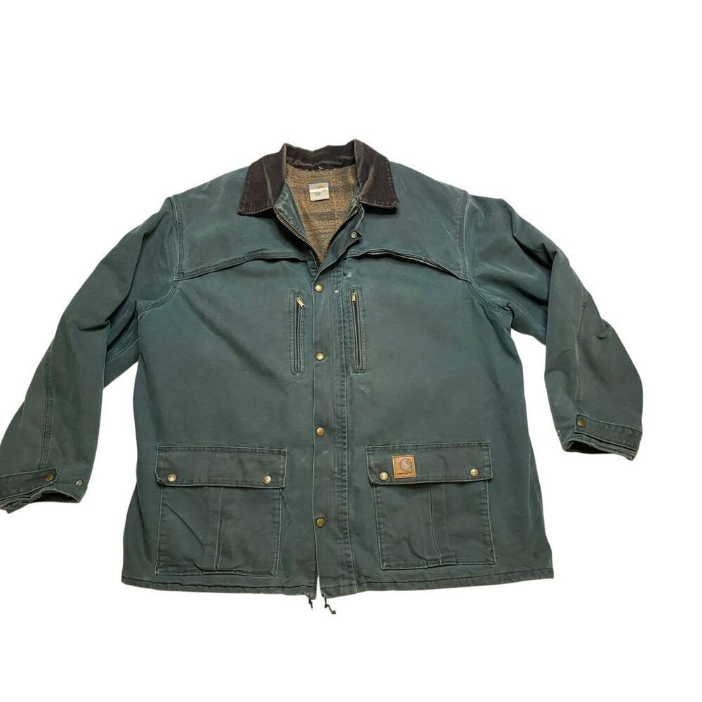 Carhartt C10HTG Green Duck Chore Coat Jacket Blanket Lined 2XL Tall Made Usa